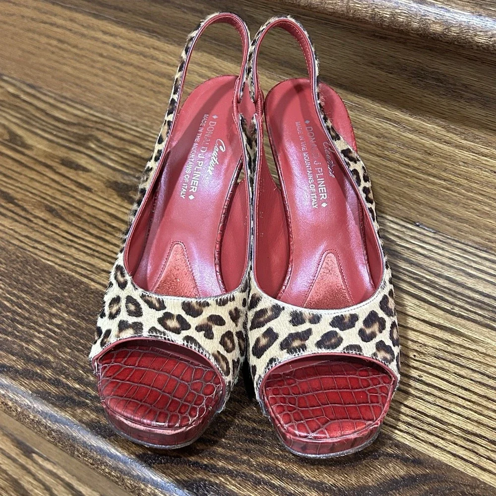 Donald J Pliner Couture 8 Canna Leopard Calf Hair Red Croc Leather 4